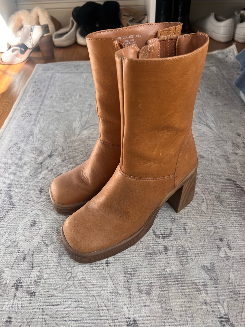 Steve Madden Tan Platform Block Heel Mid-Calf Boots